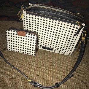Fossil Black and White Polka Dot Crossbody Bag